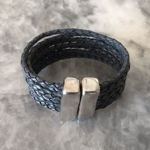 Leather and silver bracelet cuff